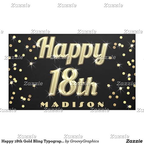 Happy 18th Gold Bling Typography Confetti Black Banner | Zazzle.com ...