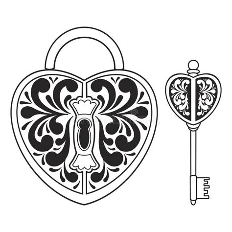 Lock and Key, Black and White. Isolated. Vector Illustration. Hand ...