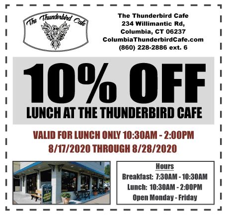 Lunch Coupon 8/17 – 8/28 – Thunderbird Cafe