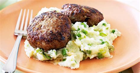 Lamb rissoles with mint pea mash