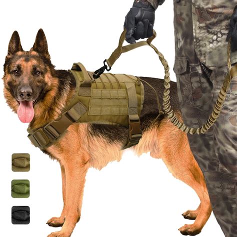 Military Tactical Dog Harness K9 Working Dog Vest Nylon Bungee Leash ...