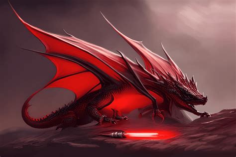 Cute Tiny Black Wyvern Dragon with Red Accents Sleeping in Dungeons · Creative Fabrica