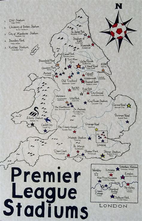 Premier League Stadiums Map - Etsy