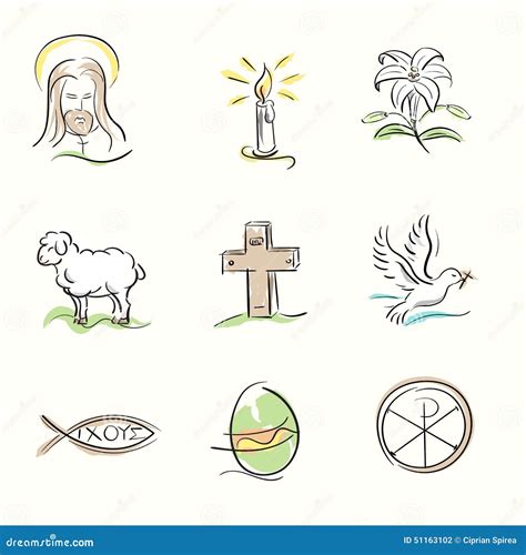 Set Of Easter Christian Symbols And Spring Hand Drawn Illustrations Stock Vector - Image: 51163102