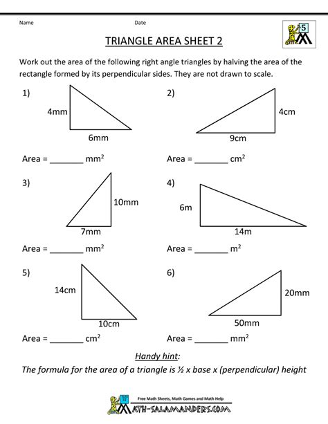 Area Of A Triangle Worksheets Grade 7