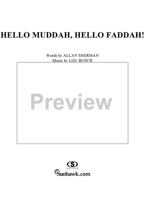 Hello Muddah, Hello Faddah!" Sheet Music for Easy Piano/Vocal - Sheet Music Now