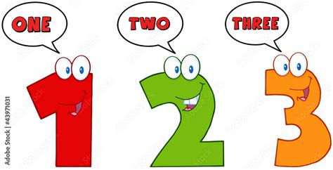 Numbers One,Two And Three Cartoon Characters With Speech Bubbles Stock Vector | Adobe Stock