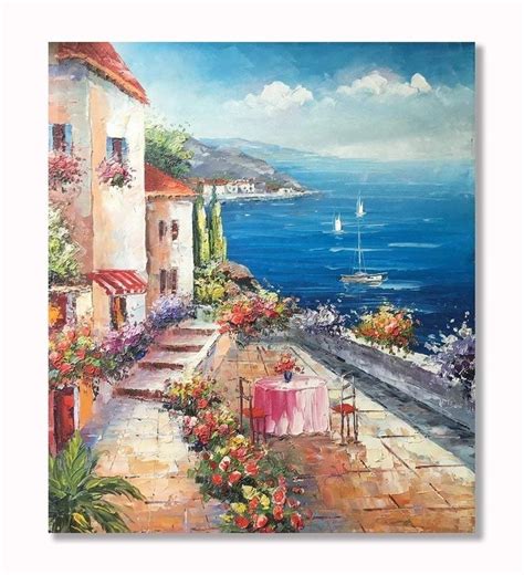 Mediterranean Landscape Paintings Hand-Painted Modern Oil Painting On – heparts | Wall art ...