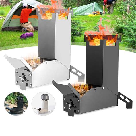 Folding Rocket Stove Stainless Steel Wood Burning Camping Stove Cooking Stove Outdoor Travel BBQ ...