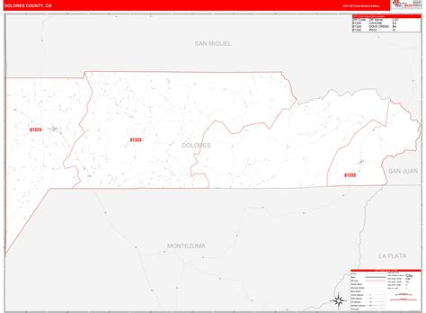 Dolores County, CO Zip Code Wall Map Red Line Style by MarketMAPS - MapSales