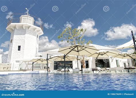 White Hotel Near Water Pool Stock Image - Image of bahamas, residential ...