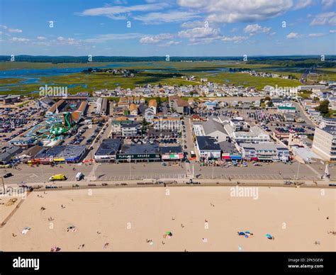 Hampton Beach aerial view including historic waterfront buildings on ...