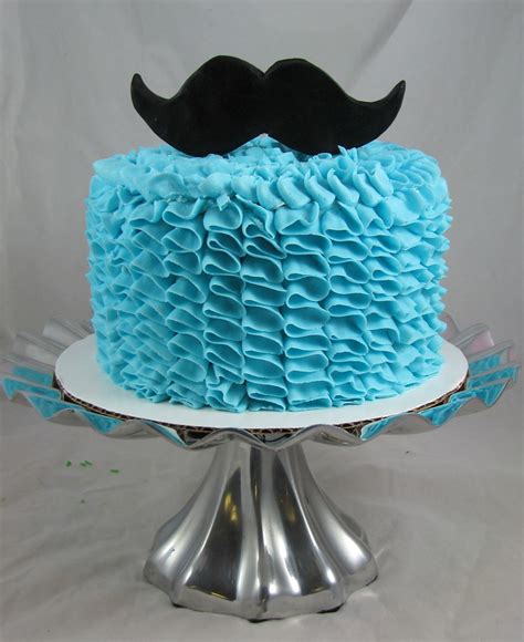 Blue Ruffle Mustache Cake - CakeCentral.com