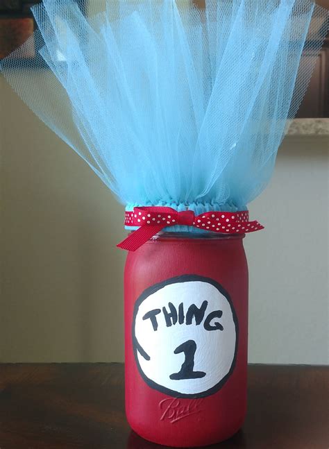 Thing 1 Inspired Mason Jar by CarolinesCutieShop on Etsy | Dr suess birthday party ideas, Dr ...