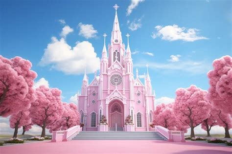 Premium AI Image | the castle is painted in pink and has a pink theme.