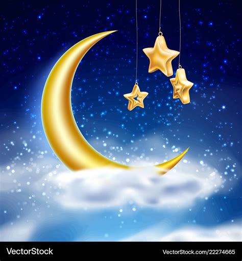 Magic night sky with moon stars cloud Royalty Free Vector