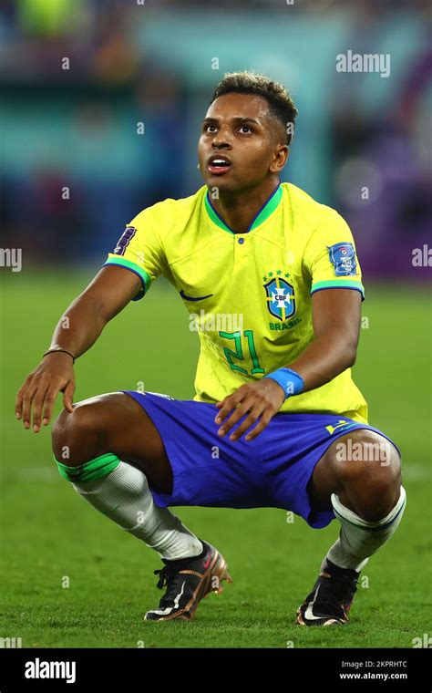 Doha, Qatar. 28th Nov, 2022. Rodrygo of Brazil reacts during the 2022 FIFA World Cup Group G ...