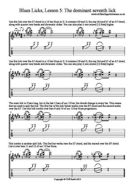 Blues Licks, Lesson 5- The dominant seventh lick - Cliff Smith Guitar Lessons