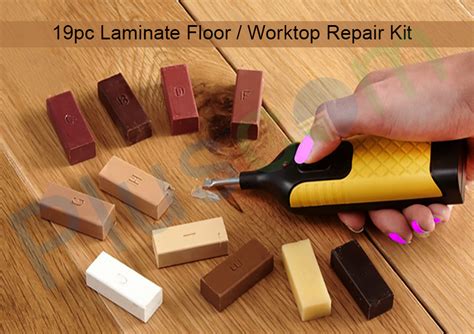 19pc Wood Laminate Floor Worktop Furniture Repair Kit Wax System Chips ...