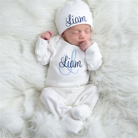 Personalized Baby Boy Outfit - Light Blue and Navy Thread – Junie Grace