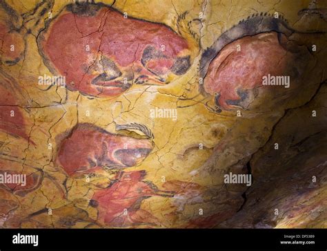 Upper Paleolithic cave paintings in the Cave of Altamira replica Stock ...