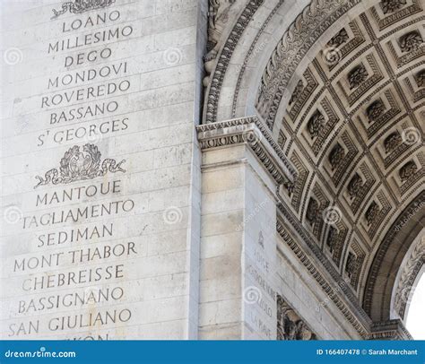 Inscriptions on South Pillar of the Arc De Triomphe Stock Photo - Image ...