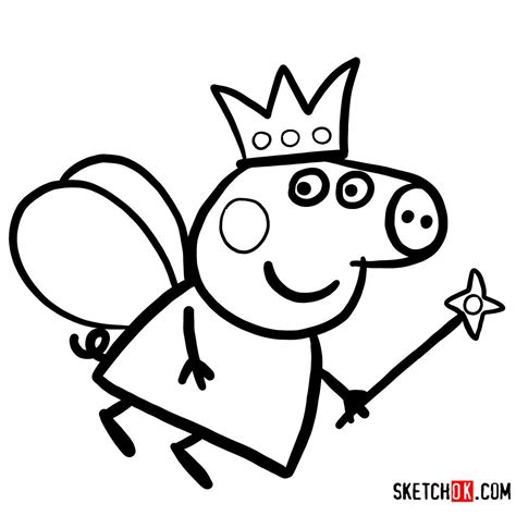 How to draw Peppa Pig dressed as fairy - Step by step drawing tutorials ...