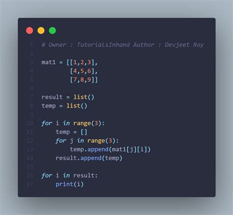 Program to find transpose of a matrix in Python