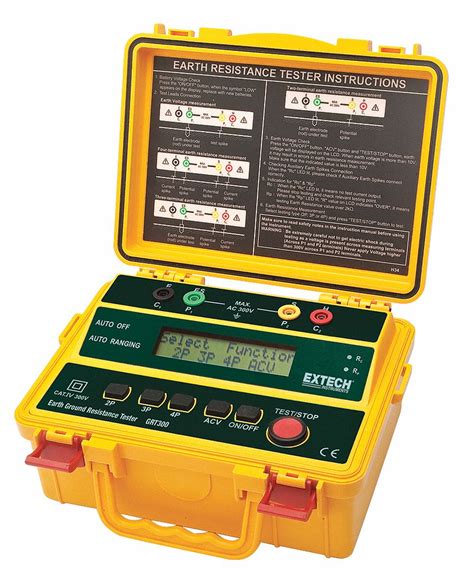 EXTECH, CAT IV 300V, 2,000 ohm Max. Ground Resist, Earth Ground Tester - 13X132|GRT300 - Grainger