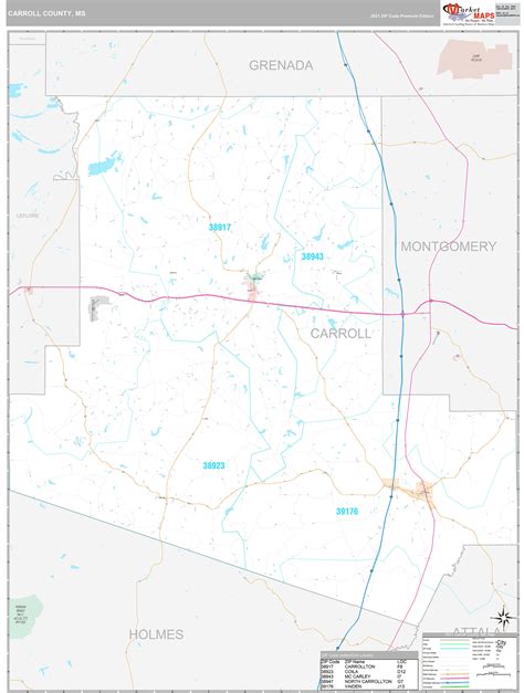 Carroll County, MS Wall Map Premium Style by MarketMAPS