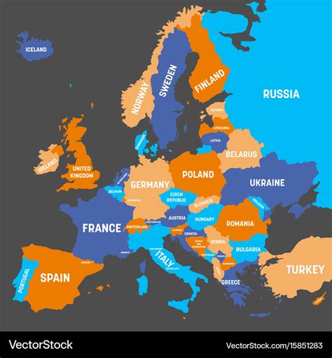 Political map of europe continent in four colors Vector Image