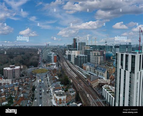 Aerial London Skyline view near Battersea Power Station in London Stock Photo - Alamy