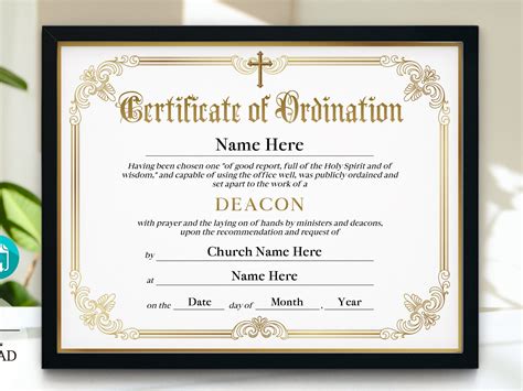 Deacon Ordination Certificate Template, Printable Certificate of ...