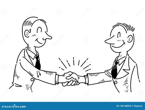 Businessman Shaking Hands - Line Drawing Stock Vector - Illustration of ...