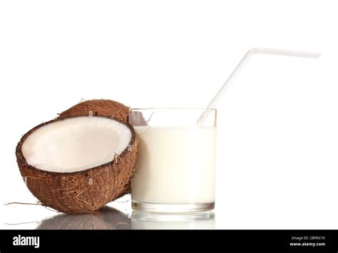 Coconut milk and coconut isolated on white Stock Photo - Alamy