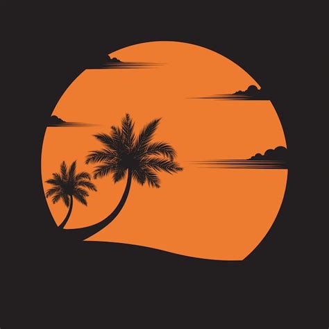 Premium Vector | Coconut trees on the beach of sunset background