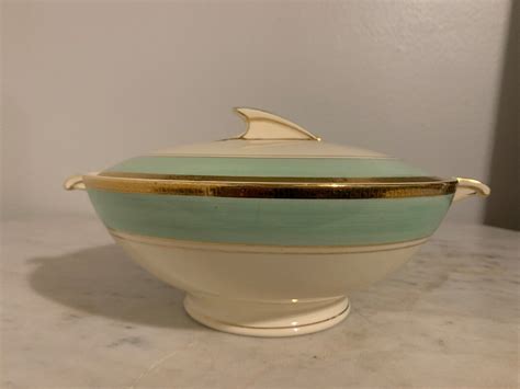 Art Deco Green and Gold Bowl - Etsy