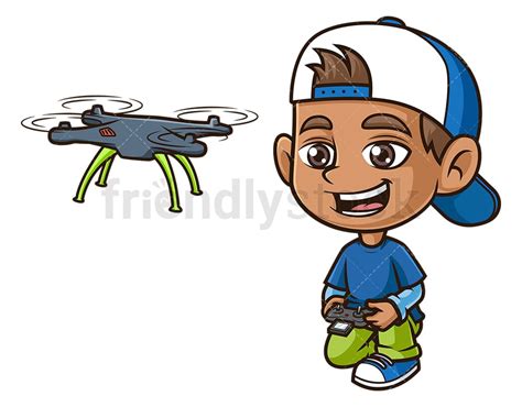 Hispanic Boy Flying Drone Cartoon Clipart Vector - FriendlyStock