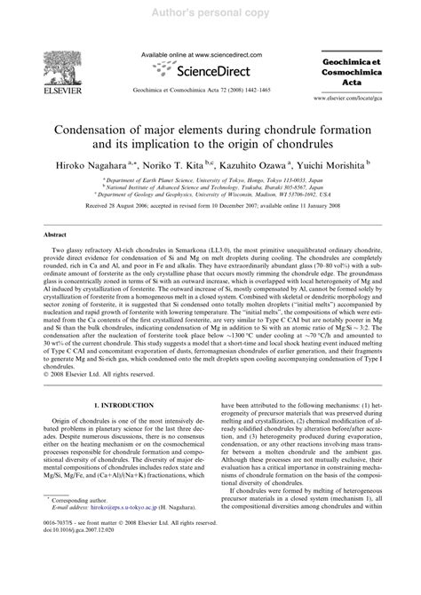 (PDF) Condensation of major elements during chondrule formation and its ...