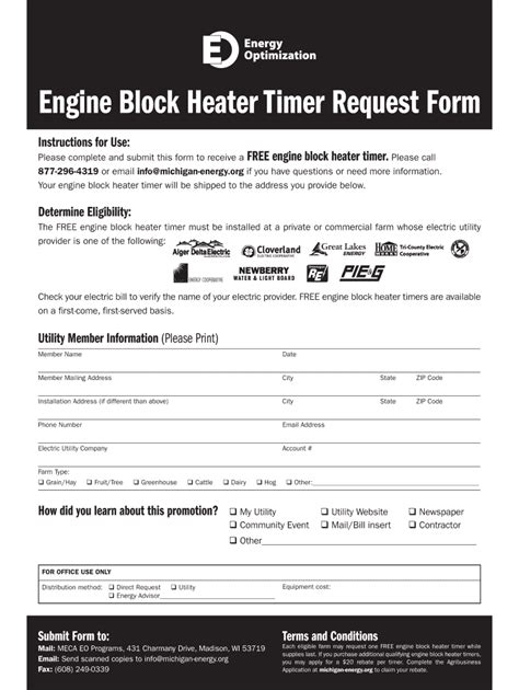 Fillable Online michigan-energy Engine Block Heater Timer Request Form Fax Email Print - pdfFiller