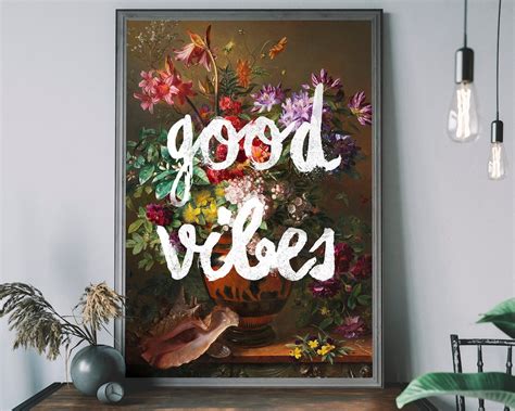 Good Vibes Wall Art, Positive Typography Decor, Floral Painting, Motivational Poster - Etsy