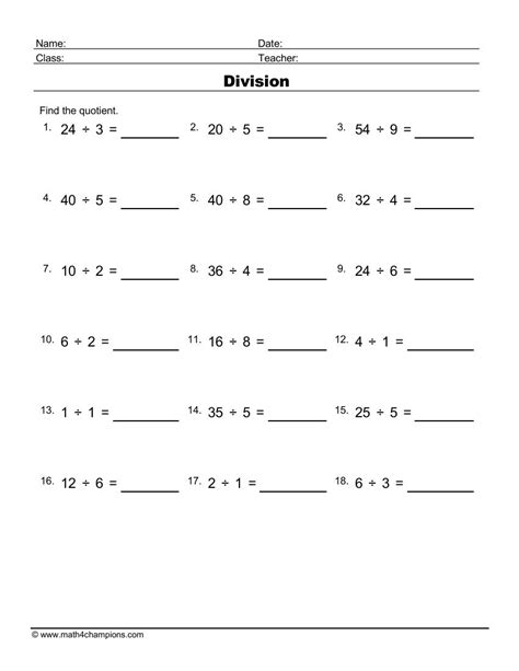 Printable Division Worksheets for Teachers | MATH ZONE FOR KIDS