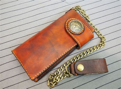 Leather Biker Wallet leather chain Wallet long leather | Etsy