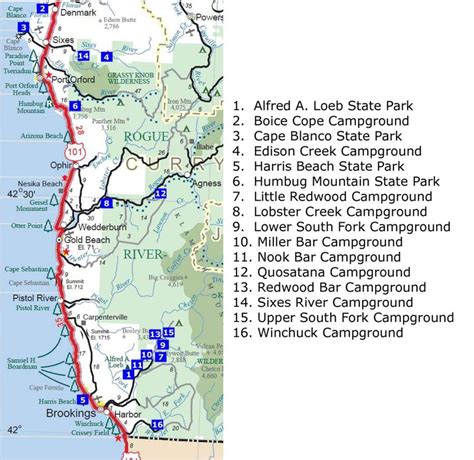 Map Oregon Washington Coast South Southern Area Campgrounds Digital ...