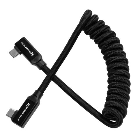 Right-Angle Coiled USB-C 3.1 Cable - 12"-24" | Kondor Blue