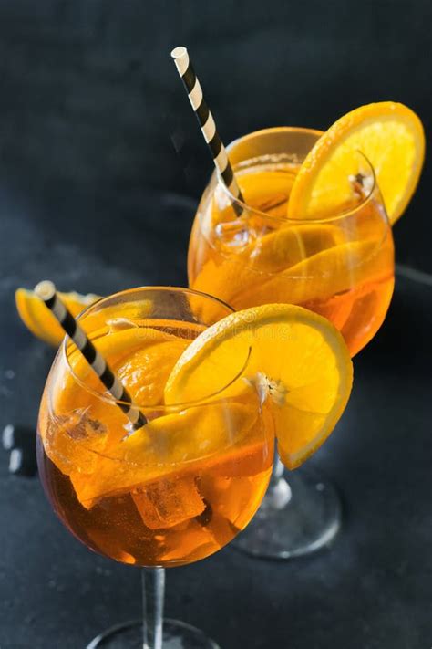 Classic Aperol Spritz Cocktail in Glass on Dark. Close Up. Stock Image - Image of classic ...