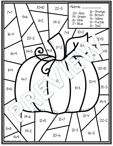 Fall Color by Number Addition and Subtraction – My WordPress