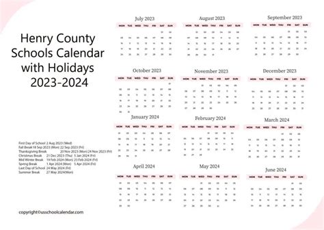 Henry County Schools Calendar with Holidays 2023-2024