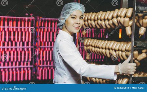 Sausage Meat Factory Production Worker Stock Photo - Image of beef, production: 103985142