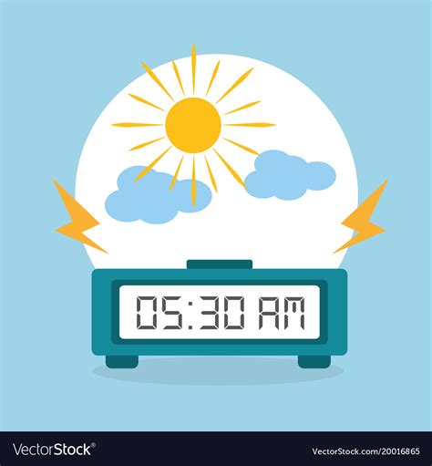 Digital clock alarm morning cloud sun Royalty Free Vector